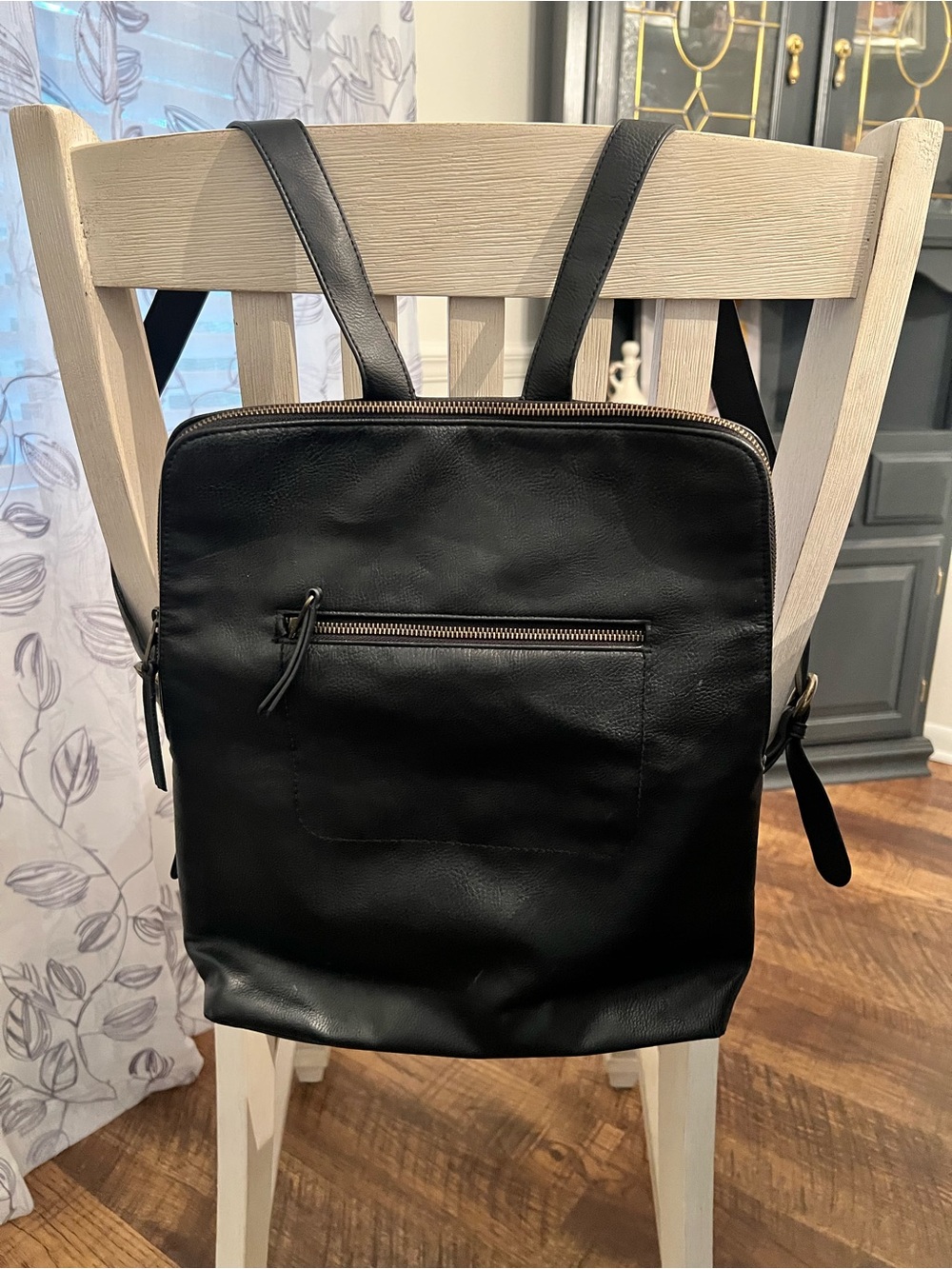 Classic Black Faux  Leather Backpack -